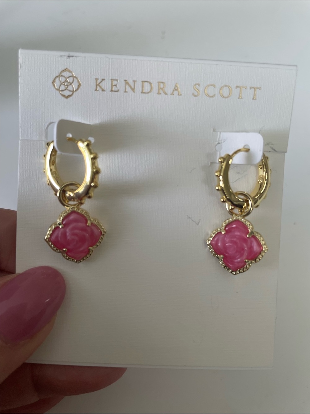 Kendra Scott Pink Floral Gold-Tone Hoop Drop Earrings